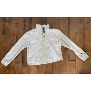 PUMA light grey quarter zip cropped sweater